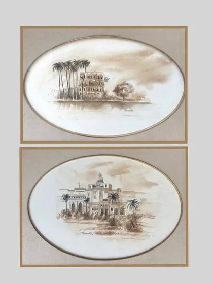 A composite image showing the two Lucknow paintings by Phaneendra Nath Chaturvedi. These were offered in our no-reserve auction, providing a great opportunity to collect early works from the artist.