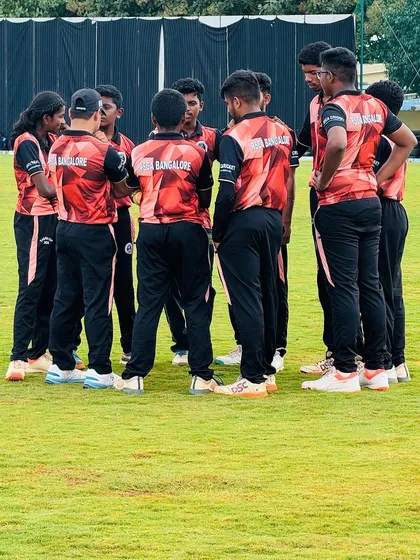 A team huddle during the RSCA Dasara Cup. Strategy and teamwork are at the core of our tournament preparation.
