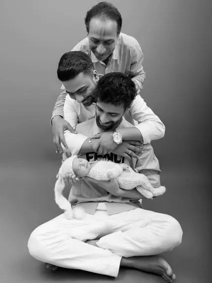 A powerful black and white portrait can tell such a deep story. This image captures four generations of love, from the great-grandfather to the newest member of the family. It’s a timeless piece of family history.