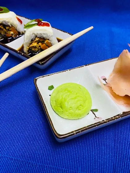 From our innovation series, this Spicy Eggplant Sushi offers a unique vegetarian twist on a classic, with creamy and spicy notes that are sure to impress.