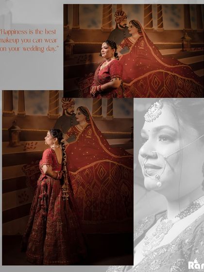 A collage that blends portraits with a close-up of the bride's happy expression. The black and white detail shot adds an emotional depth to the collection.