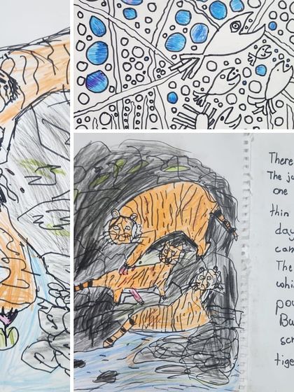 More artworks from our "Beyond the Lens" project, where students imagined what happened next in the wildlife photographs they saw, creating their own visual narratives.