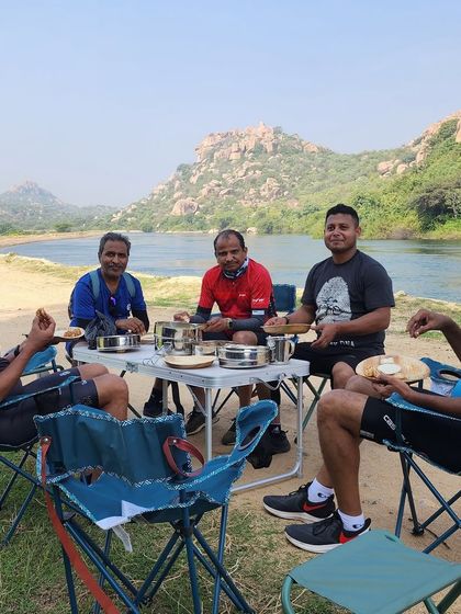 A group of riders enjoying a lakeside picnic. Good food and good company are essential ingredients of a perfect day out.