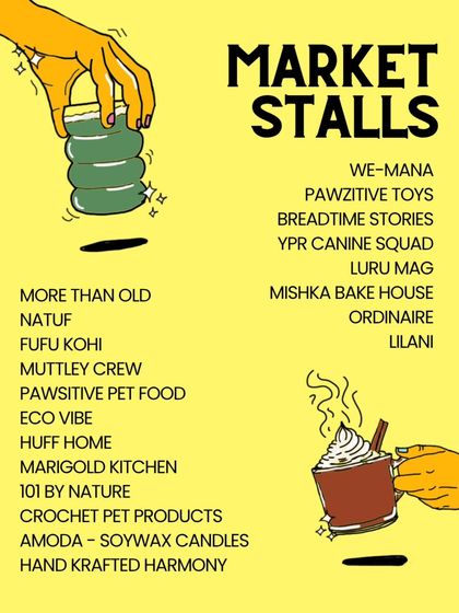 Our market stalls cater to pets too! Find a wide range of personal care, food, and accessories for your furry companions from incredible local brands.