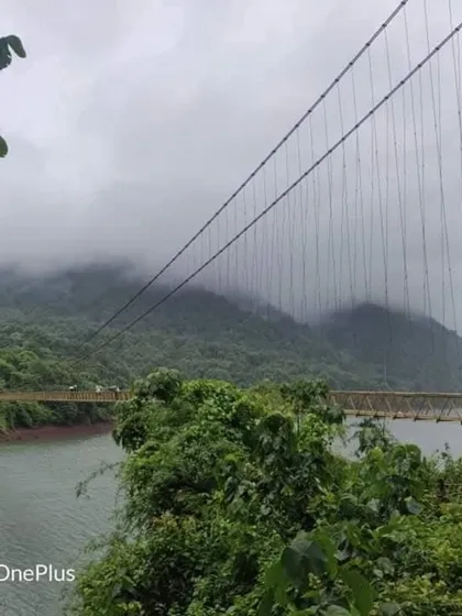 The hanging bridge at Shivapura, an engineering marvel amidst the lush greenery of the Western Ghats.