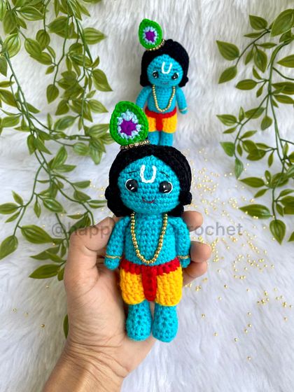 Two little Krishna dolls, side-by-side. They are one of my most popular designs and I love making them. Each one is handmade with love and is perfect for Janmashtami or as a gift for a loved one.