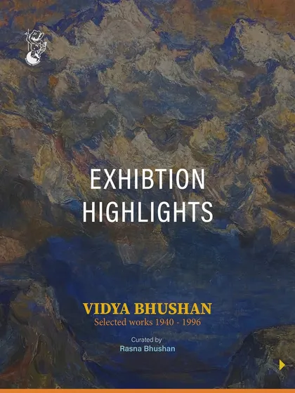The exhibition poster for 'Vidya Bhushan: Selected Works (1940–1996)', featuring one of his evocative landscape paintings.