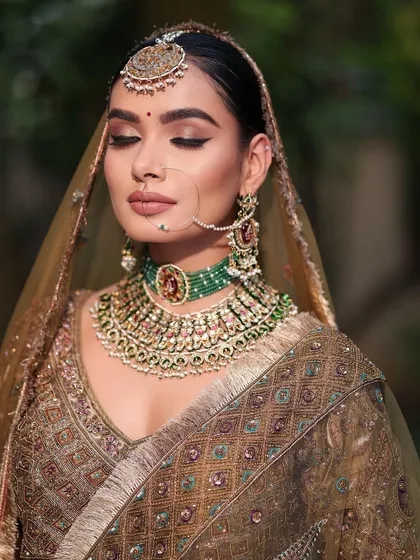 The perfect bridal eye makeup. This shot highlights the soft, blended eyeshadow and sharp liner that define the eyes without being overpowering.