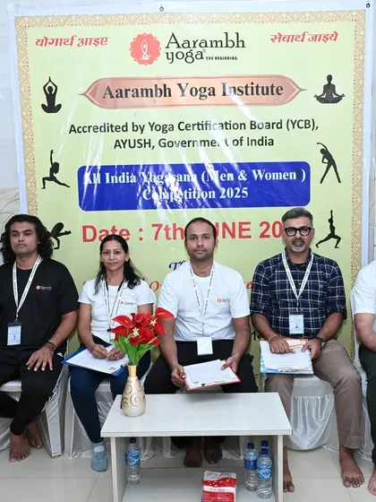 Our panel of esteemed judges for the yogasana competition, all highly qualified experts in the field.