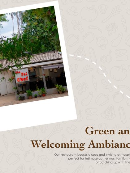 This graphic highlights our "Green and Welcoming Ambiance," describing it as a cozy and inviting atmosphere perfect for intimate gatherings, family meals, or catching up with friends.