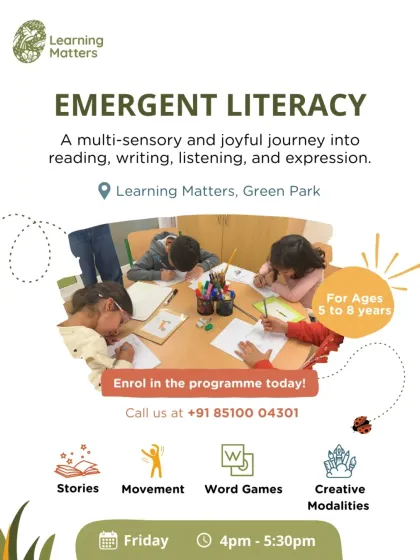 Our Emergent Literacy program is a multi-sensory and joyful journey into reading, writing, and expression for children aged 5-8. We use stories, movement, and creative modalities to build a love for language.