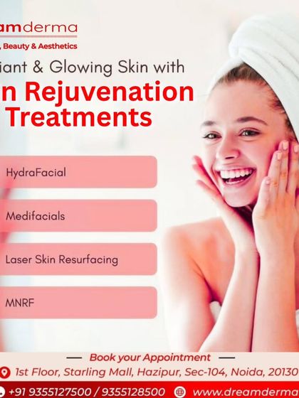 This happy client showcases the joy of achieving radiant skin. Our skin rejuvenation treatments, including HydraFacial, Medi-facials, and Laser Resurfacing, are all designed to help you feel this confident and happy in your skin.