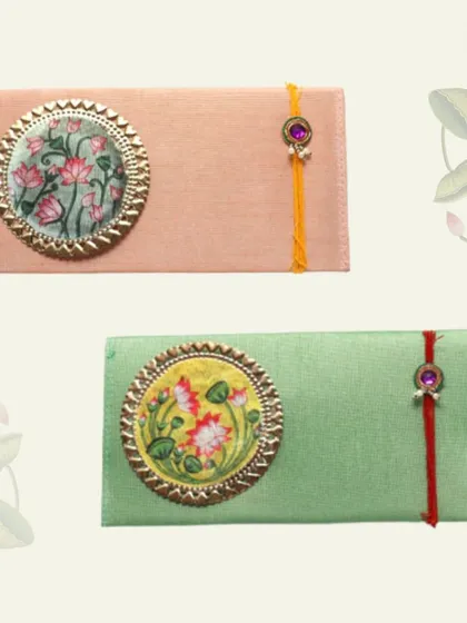 Detailing the beauty of traditional Indian art in my work. These elegant shagun envelopes feature authentic Pichwai artwork, perfect for adding a touch of cultural heritage to your wedding festivities.
