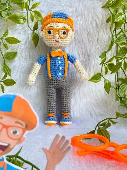 Blippi is a favorite for so many kids! I made this replica doll for my son's birthday, complete with the orange glasses, suspenders, and bow tie. He was so excited!
