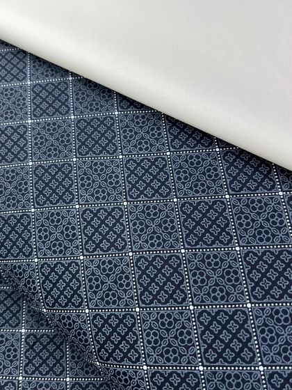 This fabric features a classic navy blue and white pattern. It is part of my latest kurti izaar collection, designed for comfort and style.