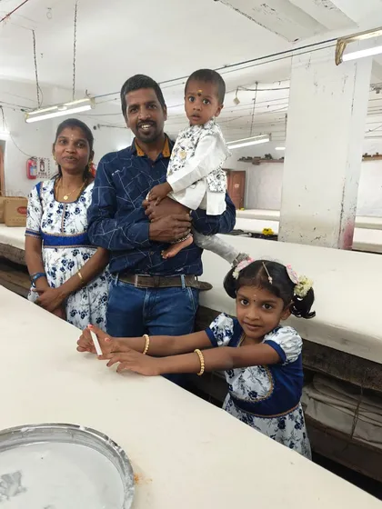 Ayudha Pooja at our studio is a special day where we honor the tools of our craft. Led by our artisans, we adorn every corner with flowers and pay respect to the traditions passed down from our founder.