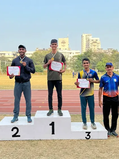 The 200m podium at the Mumbai University Zonal meet, with my athlete Yash Joshi winning gold.