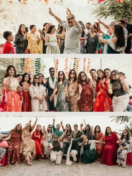 The whole family and friend group celebrating together. These group shots are a testament to the love and support surrounding the couple.