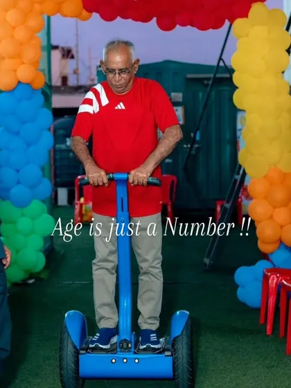 This proves that age is just a number when you're having fun! This gentleman is riding one of my Segways for the first time at a birthday party and looks like a total pro. My activities are designed for everyone to enjoy, regardless of age or fitness level.