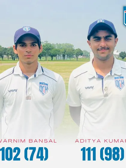 Celebrating the twin centuries by Aditya Kumar (111) and Swarnim Bansal (102). Their partnership was a joy to watch.