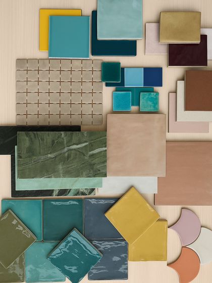 A vibrant collection of tile samples for the Mina Creamery project. We sifted through countless shapes, colors, and patterns to find a selection that felt bold, balanced, and expressive of the brand's joyful identity.