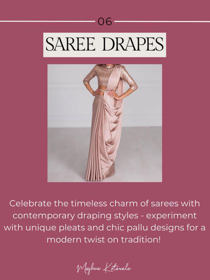 Experiment with contemporary saree drapes. Playing with unique pleats and chic pallu designs is a great way to give a modern twist to this timeless garment.