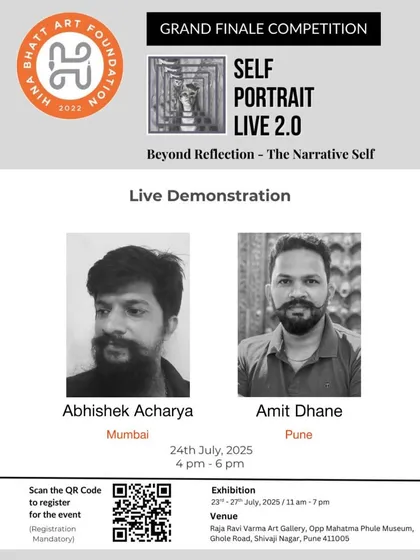 The announcement for a live self-portrait demonstration I conducted alongside artist Abhishek Acharya for the Hina Bhatt Art Foundation.
