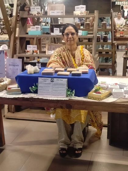 This is Afsana Aunty, one of my stalwart supporters, who helped me out at my stall. My brand is built on these relationships and the kindness of my community.