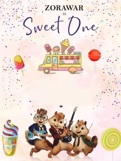 "Sweet One" - a custom thank you card designed for Zorawar's chipmunk-themed first birthday.