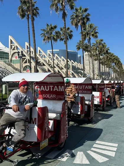 Our branded pedicabs on the move at Intersolar USA in San Diego, reinforcing our commitment to innovation, quality, and sustainable energy.
