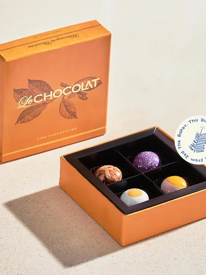 Happiness is handmade, especially when it's chocolate. My assorted Bon Bons, presented in this elegant "Le Chocolat" box, make for a luxurious and thoughtful Diwali gift for friends, family, or corporate clients.