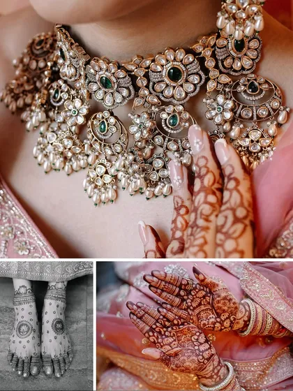 Details matter. From the bride's intricate henna design to her stunning polki necklace, we appreciate the artistry that goes into every aspect of a wedding.