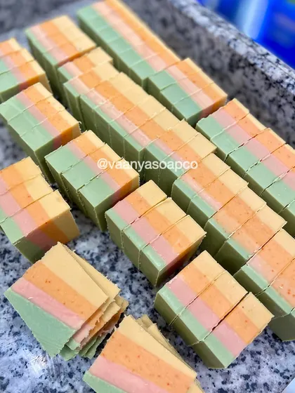 Tropical Escape has quickly become a bestseller. This beach vacation-themed cold process soap has a divine scent blend of coconuts, pineapples, and vanilla ice cream. We're already working on a new batch!