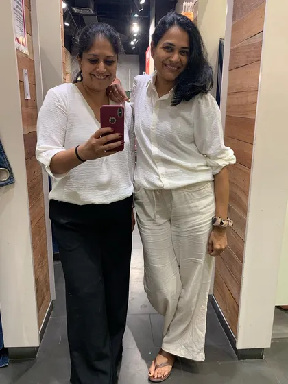 A personal shopping session is more than just buying clothes; it's about discovering what works for you. Here I am with a dear friend and client, helping her find versatile pieces to enhance her amazing wardrobe.
