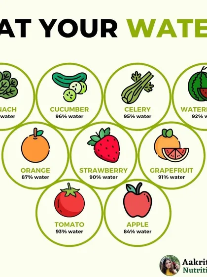 You don't just have to drink your water, you can eat it too! Foods like cucumber, watermelon, and spinach have very high water content, which helps keep you and your skin hydrated from the inside out.