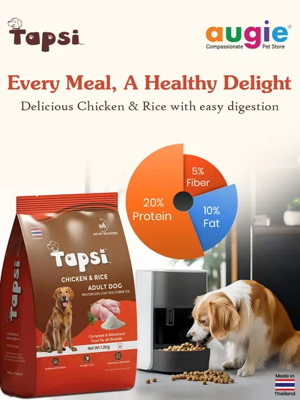 Finding the right food for your adult dog is so important. I love this Tapsi Chicken & Rice formula because it's perfectly balanced with 20% protein and 10% fat for sustained energy and strong muscles. The infographic shows you exactly what you're getting in every healthy, delicious meal.