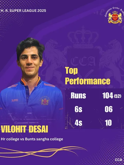 A big-match player steps up when it counts. Vilohit Desai's incredible century in the HR Super League semifinal is a perfect example of the temperament and skill we work on. An innings of 104 off 52 balls under pressure is special.