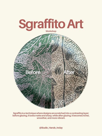 This detailed leaf design shows the incredible texture and depth that the Sgraffito technique can create.