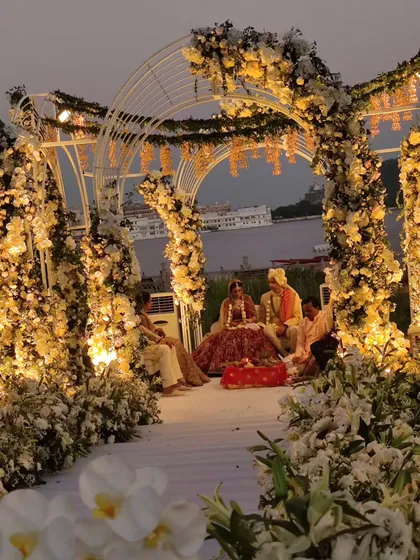 A closer look at the stunning floral mandap at The Oberoi Udaivilas. We are proud to be part of such beautifully executed luxury weddings.