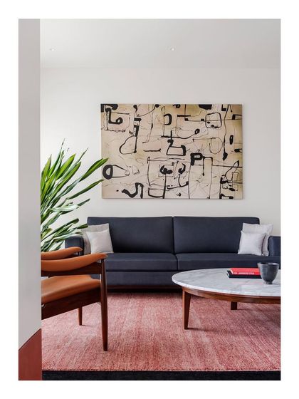 The first look at a new project, this living room features a custom sofa and armchair. My process begins with understanding how a family lives, then designing furniture that supports their lifestyle.