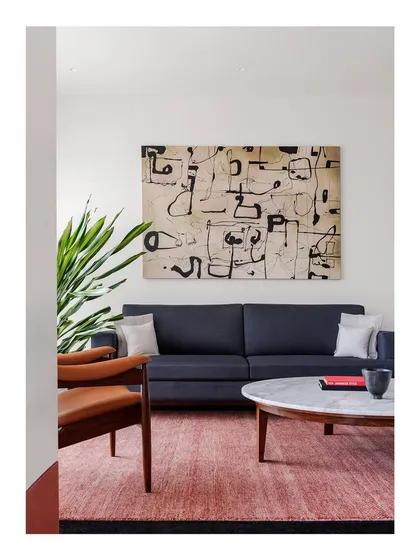The first look at a new project, this living room features a custom sofa and armchair. My process begins with understanding how a family lives, then designing furniture that supports their lifestyle.