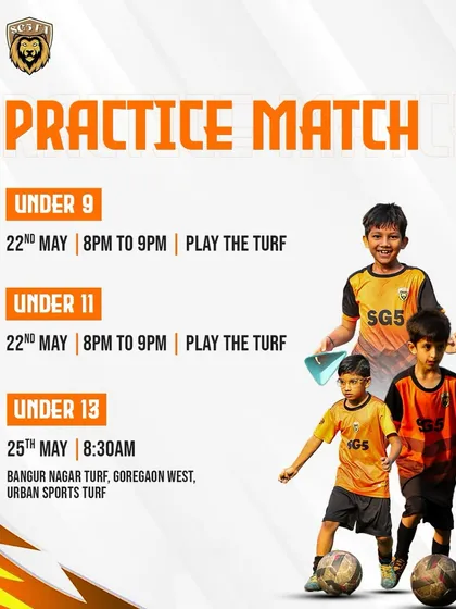 Announcing practice matches for our U9, U11, and U13 teams at various turf grounds.