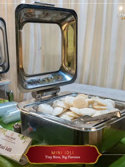 Tiny bites, big flavors. Our Mini Idlis are a perfect, light appetizer for any event, served in a chafing dish to keep them warm and fresh for your guests.