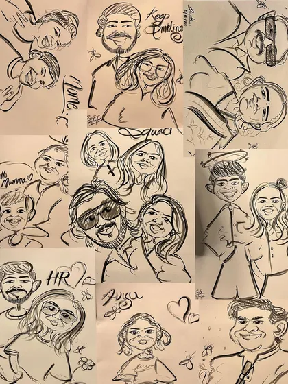 So many happy faces. This collage gives you a glimpse of the variety of individual, couple, and group caricatures I've had the pleasure of drawing at different events.