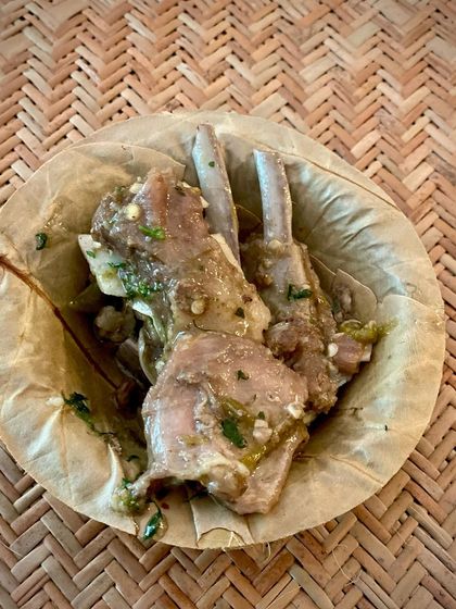 Simple, rustic, and incredibly flavourful. These Bannur lamb riblets are served in a traditional leaf bowl, showcasing the natural taste of the meat.