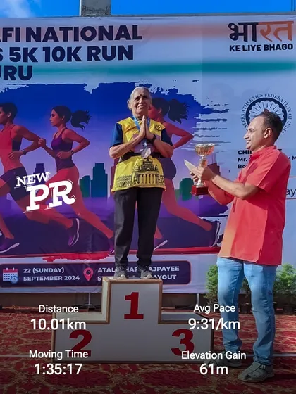 This is what true determination looks like. I am incredibly proud to celebrate Anuradha Dighe, who at 79 years old, improved her 10K timing by 5 minutes. My 'Fab Seniors' program proves that with the right guidance, age is never a barrier to achieving a new personal best.