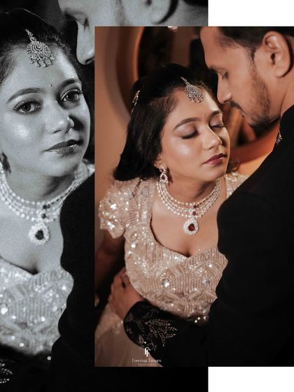 A creative collage of the couple, using reflections and black and white to create a moody and romantic vibe.