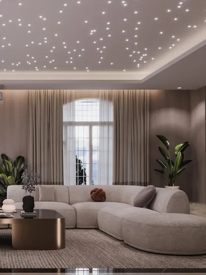 A wide shot of the cinema room, emphasizing its cozy and inviting atmosphere, perfect for family movie nights.