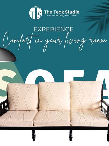 A promotional image for our designer sofa collection. This graphic features a classic black wooden sofa with diamond-patterned quilted cushions, perfect for adding a touch of elegance to any living room.