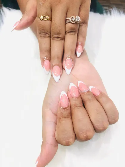 Another look at the timeless almond French manicure, a style that never fails.